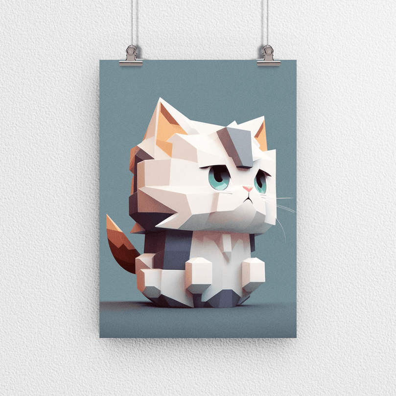 Cute Cat Portrait Poster Print - Polygon Style - Modern Interiors Wall Art Décor