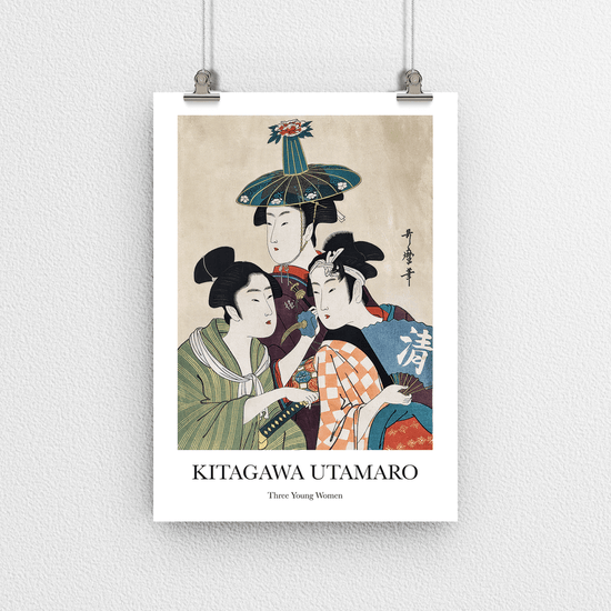 Three Young Women by Kitagawa Utamaro - Vintage Japanese Art Poster Print