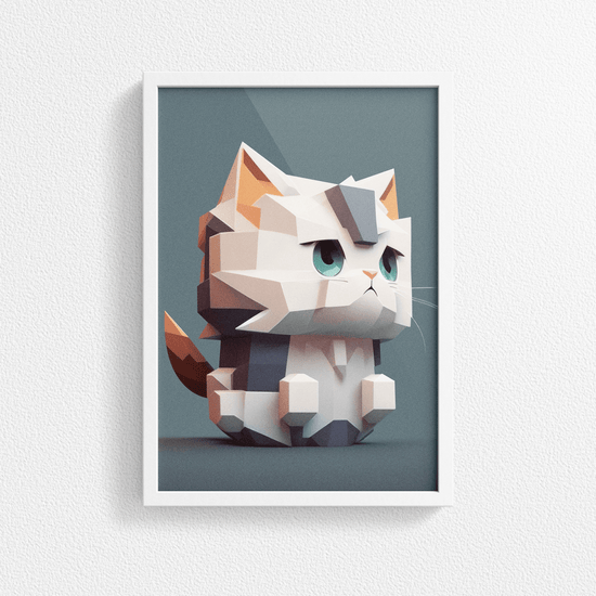 Cute Cat Portrait Poster Print - Polygon Style - Modern Interiors Wall Art Décor