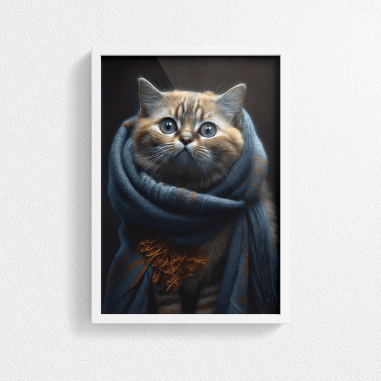 Cat with Woolly Scarf Poster Print - Modern Interiors Wall Art Décor