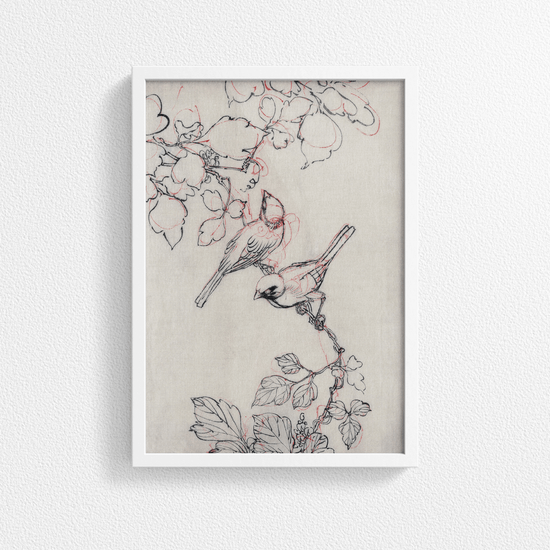 Two Birds Perched on Grapevines - Vintage Japanese Art Poster Print