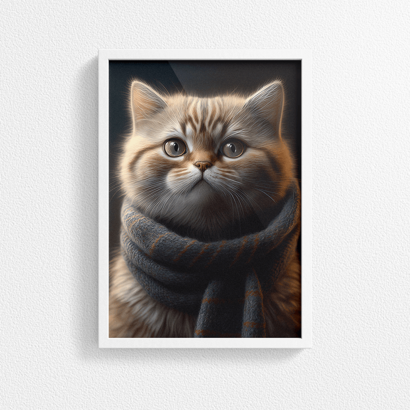 Cat with Woolly Scarf Poster Print - Modern Interiors Wall Art Décor