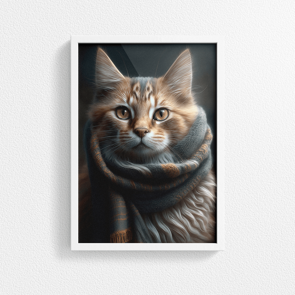 Cat with Woolly Scarf Poster Print - Modern Interiors Wall Art Décor