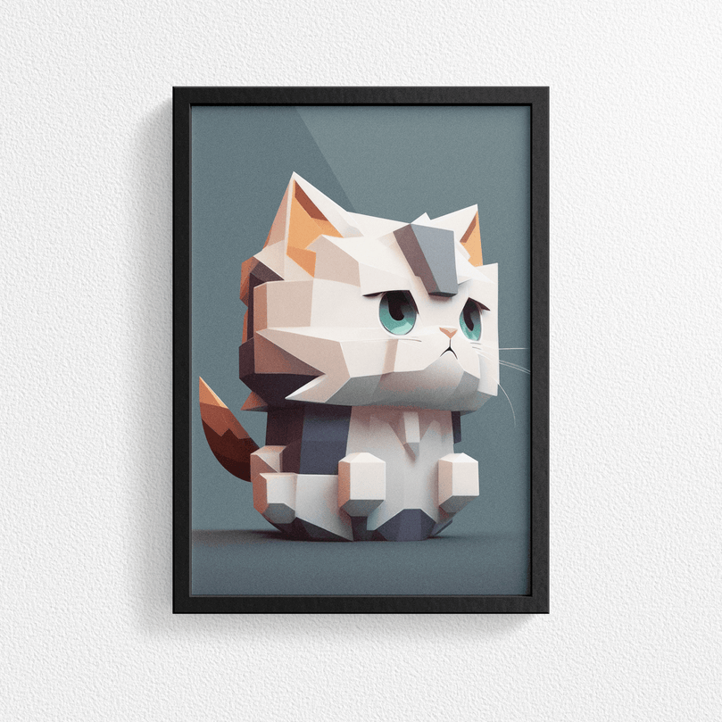 Cute Cat Portrait Poster Print - Polygon Style - Modern Interiors Wall Art Décor