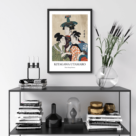 Three Young Women by Kitagawa Utamaro - Vintage Japanese Art Poster Print