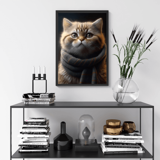 Cat with Woolly Scarf Poster Print - Modern Interiors Wall Art Décor