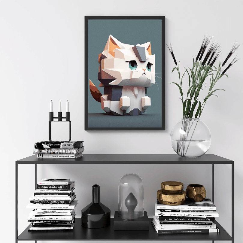 Cute Cat Portrait Poster Print - Polygon Style - Modern Interiors Wall Art Décor