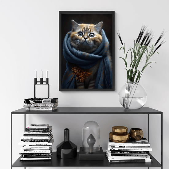 Cat with Woolly Scarf Poster Print - Modern Interiors Wall Art Décor