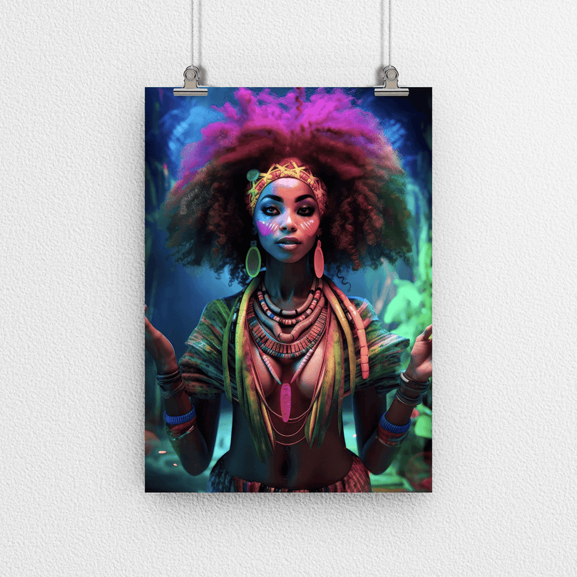 Afrocentric Woman Portrait Poster - Afro African - Modern Interiors Wall Art Décor