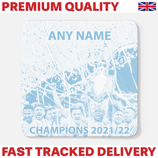 Manchester City 2021/2022 Champions Inspired 'Personalised' Football Coaster With Optional Mug Set