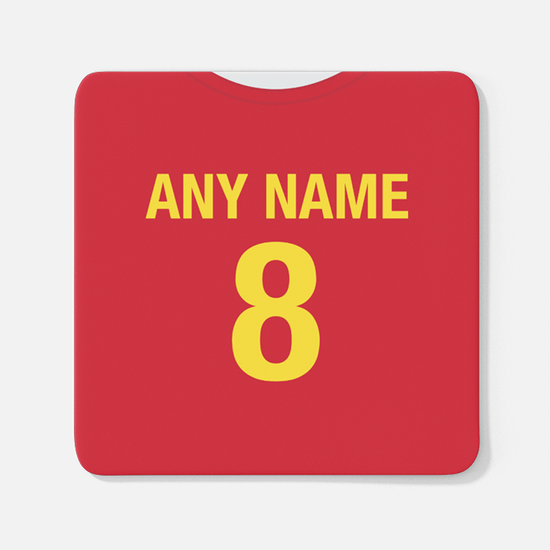 Spain Retro Style Home Kit Shirt Inspired Colours for Personalised Football Coaster with optional Mug. Perfect item for the La Roja fan.