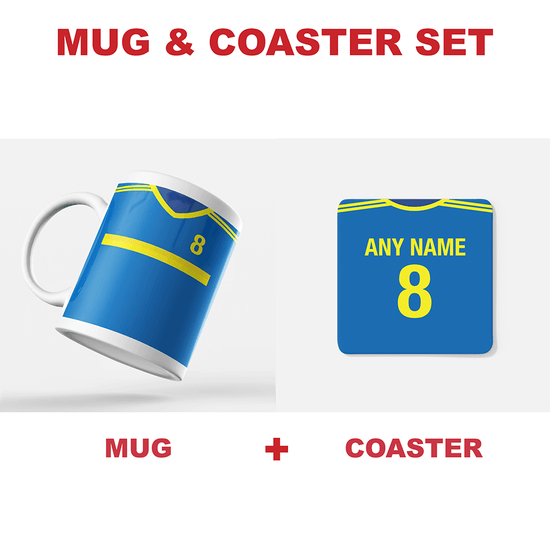Bosnia & Herzegovina Retro Style Home Kit Shirt Inspired Colours for Personalised Football Coaster with optional Mug.