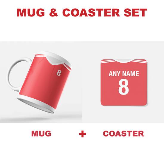 Russia Retro Style Home Kit Shirt Inspired Colours for Personalised Football Coaster with optional Mug. Perfect item for the Sbornaya fan.