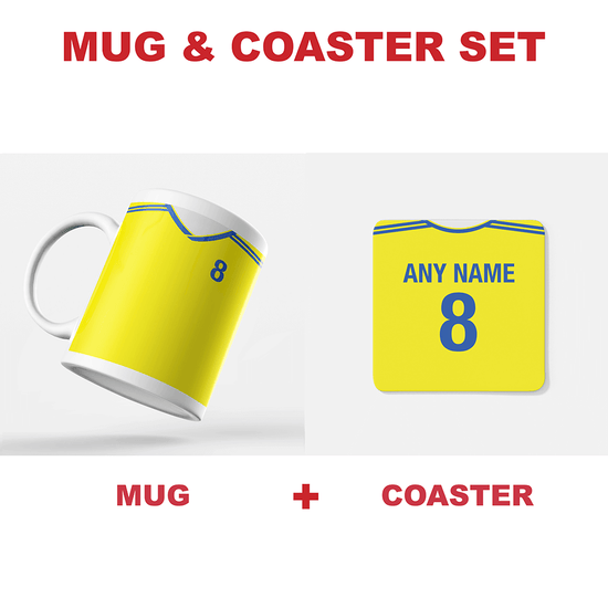 Romania Retro Style Home Kit Shirt Inspired Colours for Personalised Football Coaster with optional Mug.