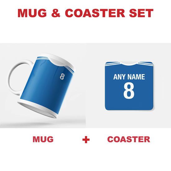 Slovakia Retro Style Home Kit Shirt Inspired Colours for Personalised Football Coaster with optional Mug. Perfect item for the Repre fan.