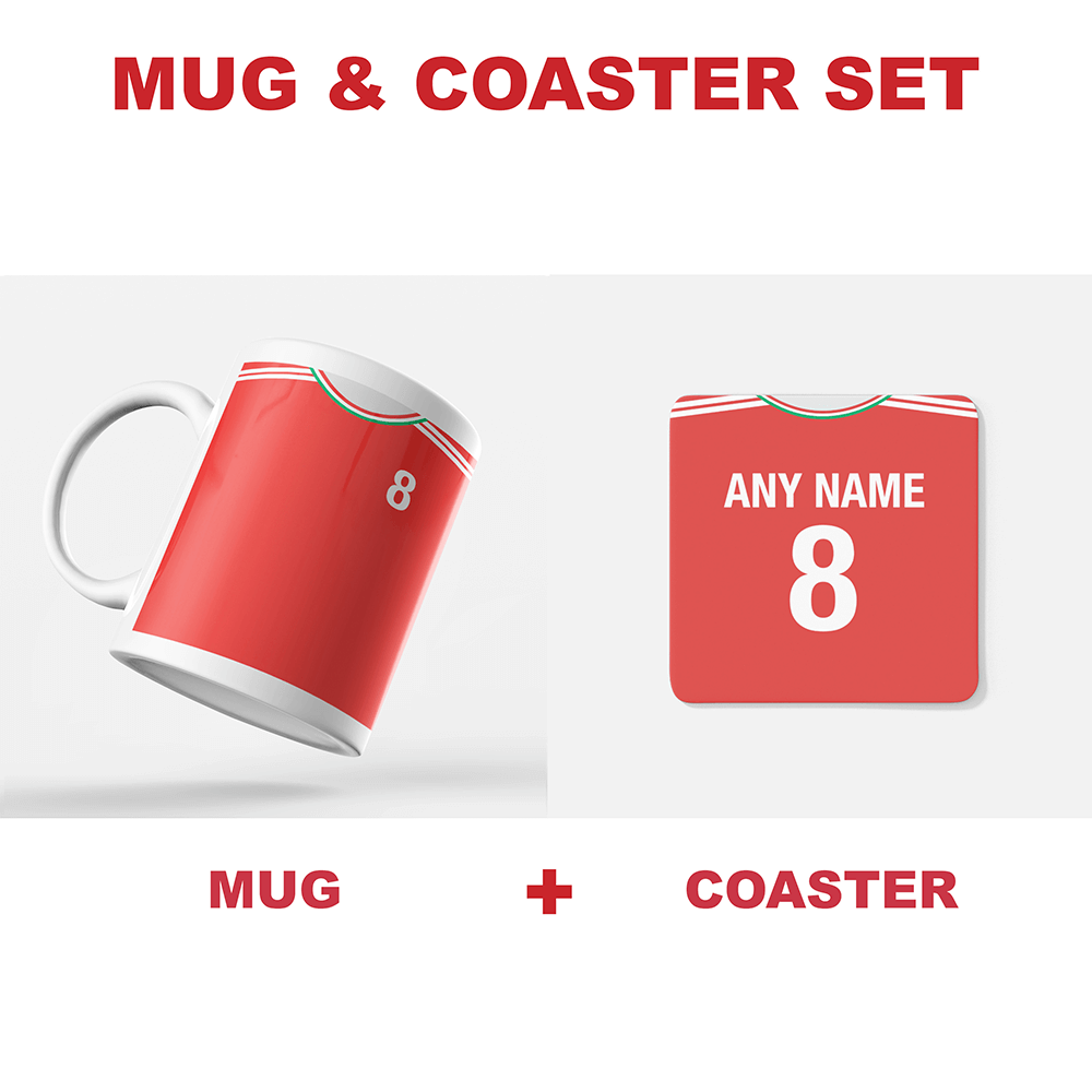 Hungary Retro Style Home Kit Shirt Inspired Colours for Personalised Football Coaster with optional Mug. Perfect item for the Valogatott fan.