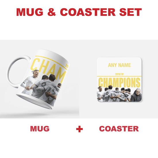 Leeds 2019/2020 Champions Inspired Colours for Personalised Football Coaster with optional Mug. Perfect item for The Peacocks fan.