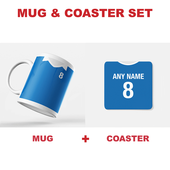 Everton Retro Style Home Kit Shirt Inspired Colours for Personalised Football Coaster with optional Mug.
