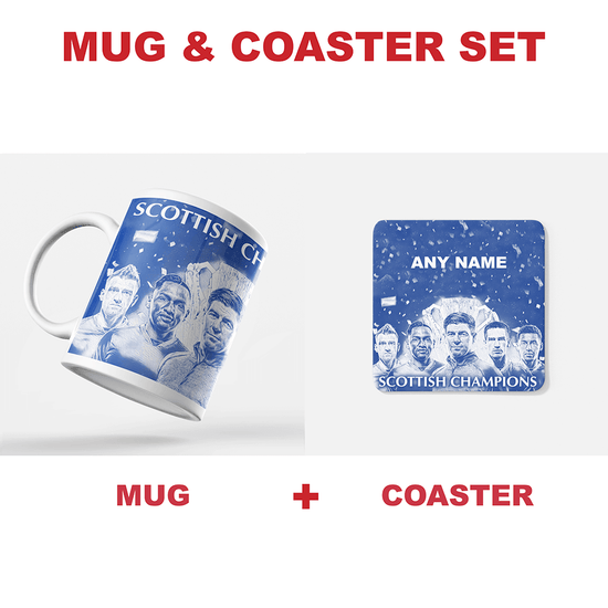 Rangers 2020/2021 Scottish Champions Inspired Personalised Football Coaster with optional Mug. Perfect item for The Teddy Bears fan.