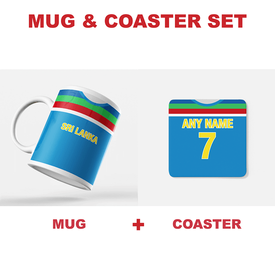 Sri Lanka Retro Style Home Kit Shirt Inspired Colours for Personalised Football Coaster with optional Mug. Perfect item for the Lions fan.