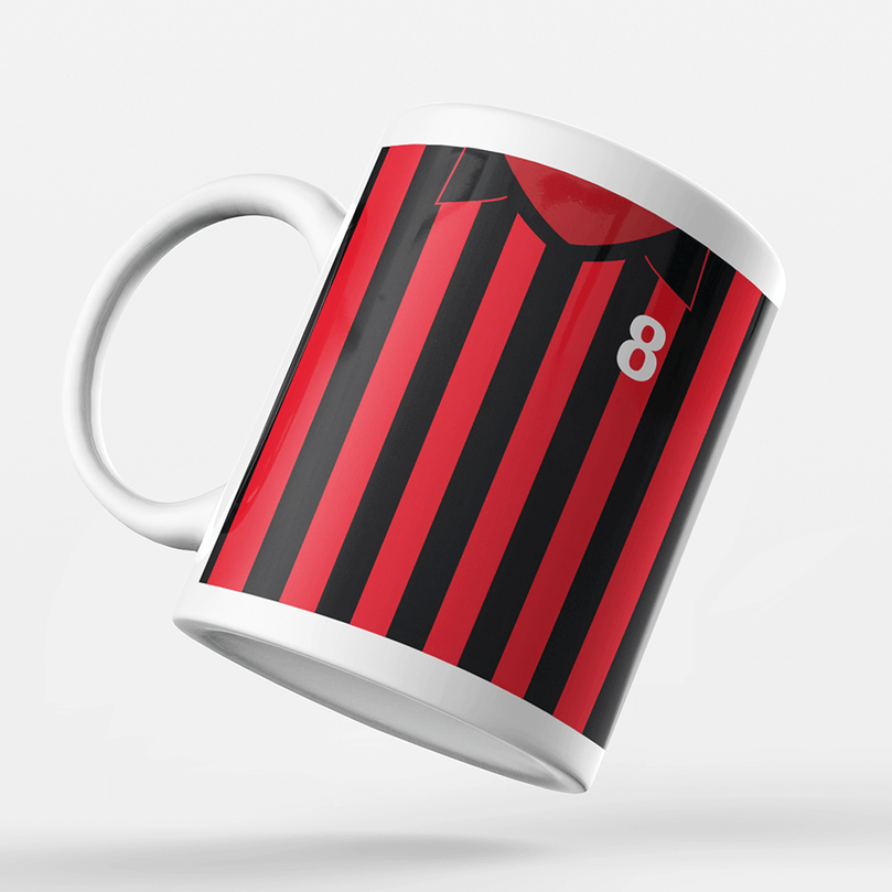 AC Milan  Retro Style Home Kit Shirt Inspired Colours for Personalised Football Mug with optional Coaster.