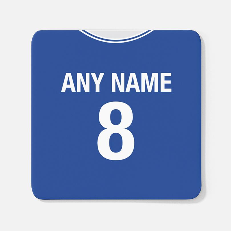 Chelsea Retro Style Home Kit Shirt Inspired Colours for Personalised Football Coaster with optional Mug.