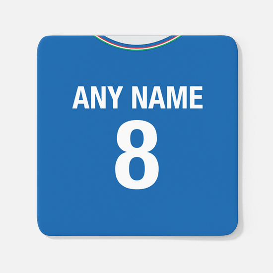 Italy Retro Style Home Kit Shirt Inspired Colours for Personalised Football Coaster with optional Mug. Perfect item for a Azzurri fan.