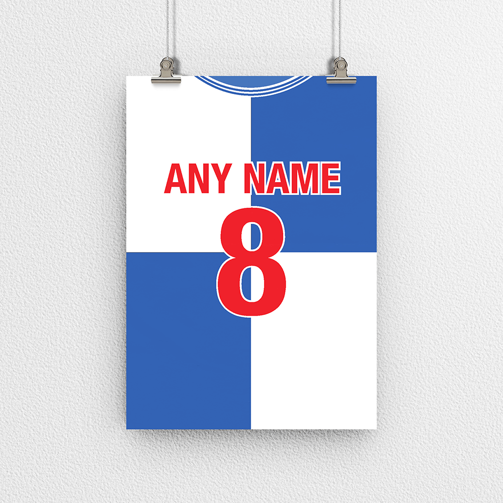 Bristol Rovers Retro Home Kit Shirt Inspired Colours for Personalised Football Poster Print.