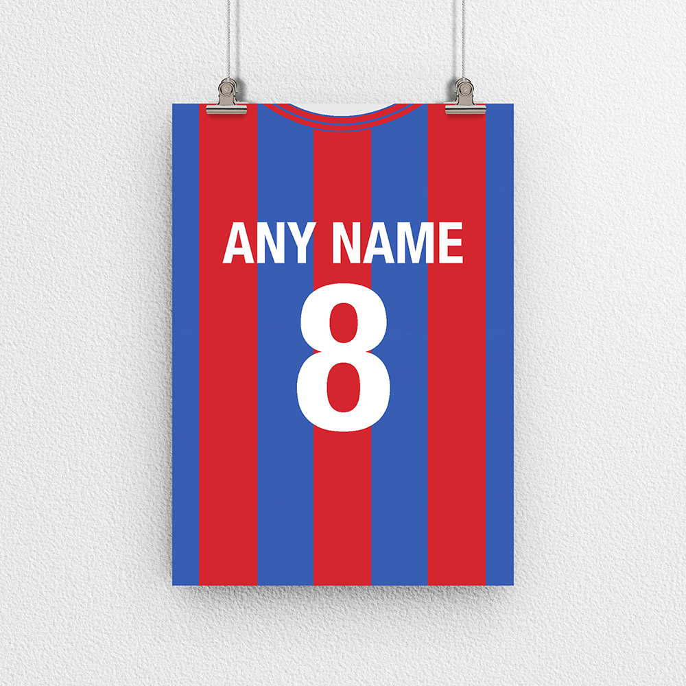 Crystal Palace Retro Home Kit Shirt Inspired Colours for Personalised Football Poster Print.