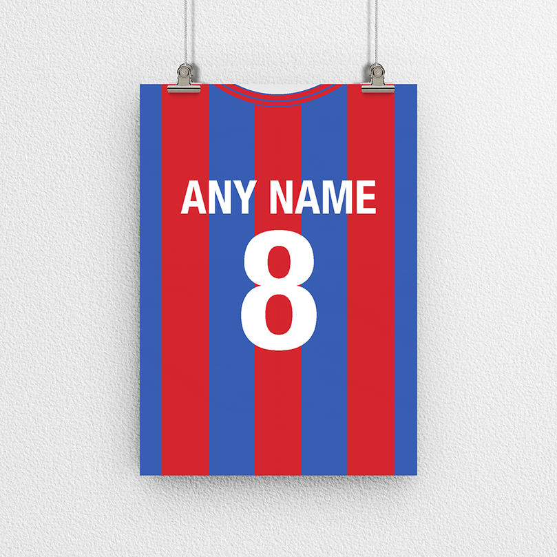 Crystal Palace Retro Home Kit Shirt Inspired Colours for Personalised Football Poster Print.