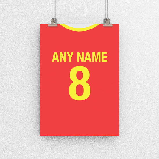 North Macedonia Retro Home Kit Shirt Inspired Colours for Personalised Football Poster Print. Perfect item for The Red Lynx fan.