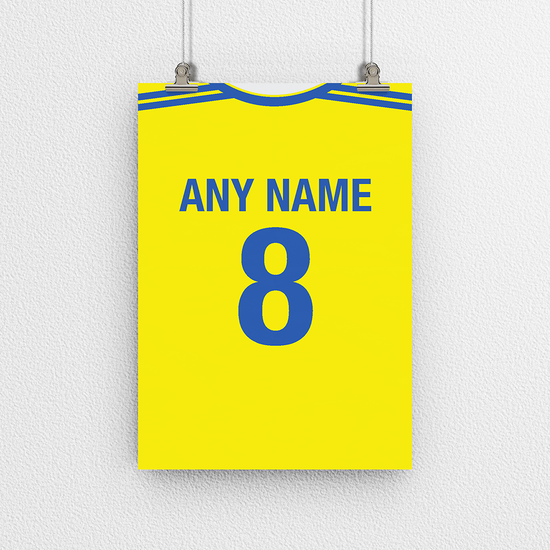 Romania Retro Home Kit Shirt Inspired Colours for Personalised Football Poster Print.