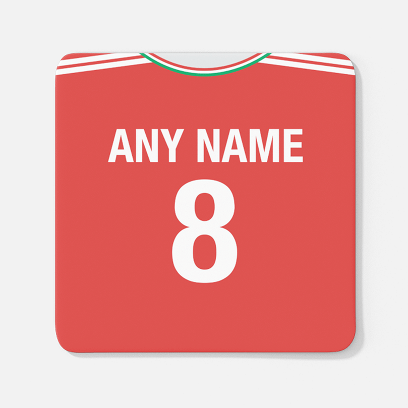 Hungary Retro Style Home Kit Shirt Inspired Colours for Personalised Football Coaster with optional Mug. Perfect item for the Valogatott fan.