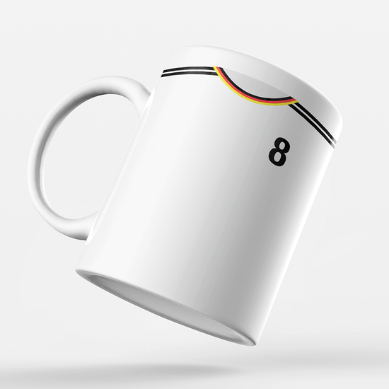 Germany Retro Style Home Kit Shirt Inspired Colours for Personalised Football Mug with optional Coaster. Perfect item for the Die Nationalelf fan.