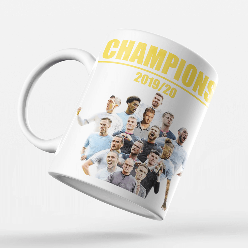 Leeds 2019/2020 Champions Inspired Colours for Personalised Football Mug with optional Coaster. Perfect item for The Peacocks fan.