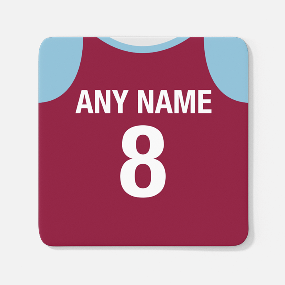 Burnley Retro Style Home Kit Shirt Inspired Colours for Personalised Football Coaster with optional Mug.