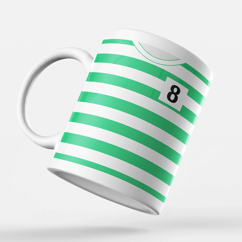 Sporting Lisbon Retro Style Home Kit Shirt Inspired Colours for Personalised Football Mug with optional Coaster. Perfect item for the Leões fans.