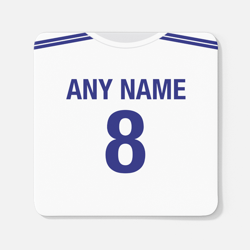 Greece Retro Style Home Kit Shirt Inspired Colours for Personalised Football Coaster with optional Mug. Perfect item for the I Galanolefki fan.