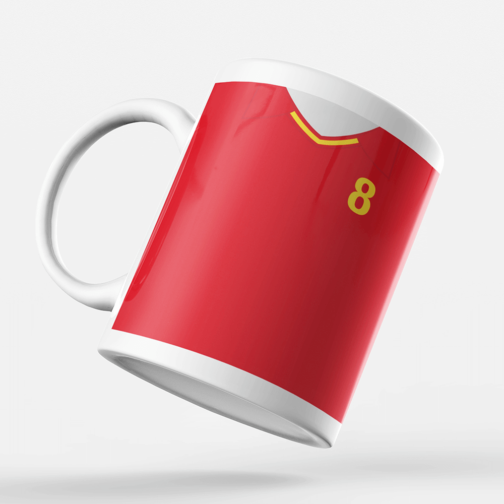 Spain Retro Style Home Kit Shirt Inspired Colours for Personalised Football Mug with optional Coaster. Perfect item for the La Roja fan.