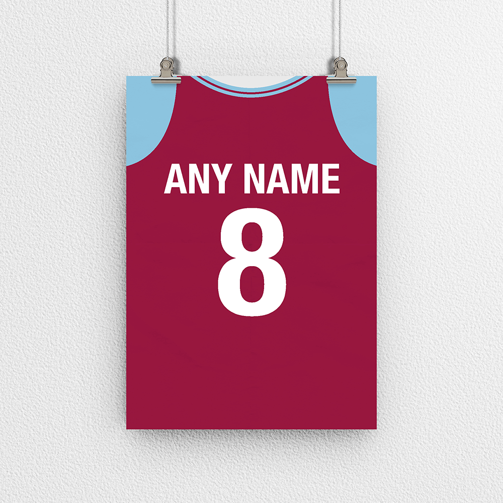 West Ham Retro Home Kit Shirt Inspired Colours for Personalised Football Poster Print.