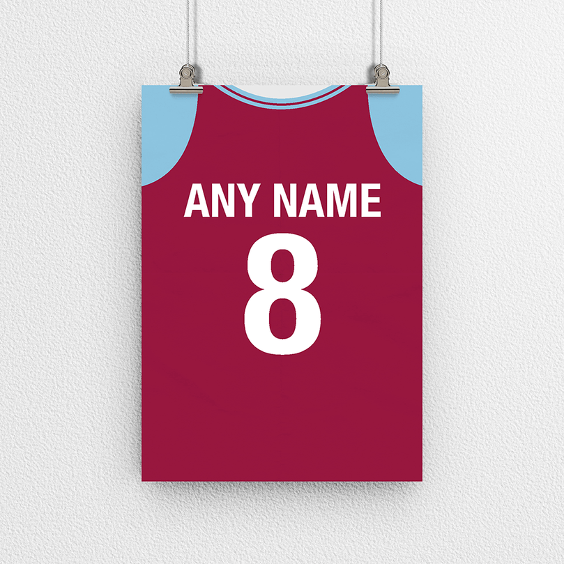 West Ham Retro Home Kit Shirt Inspired Colours for Personalised Football Poster Print.