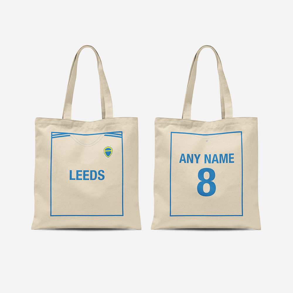 Leeds Inspired Retro Style Home Kit Colours 'Personalised' Football Unisex Tote Bag.