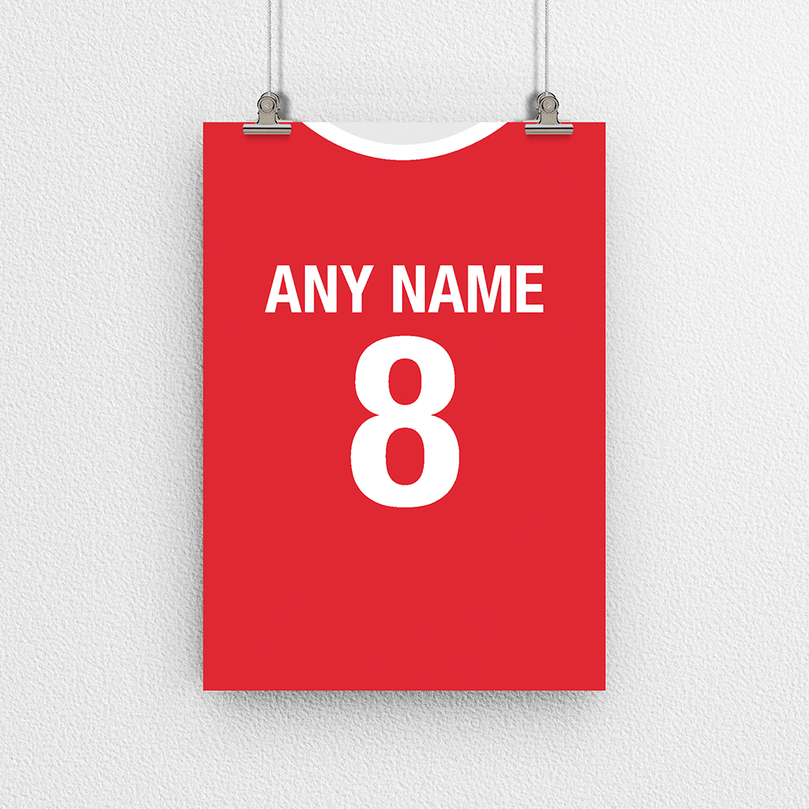 Liverpool Retro Home Kit Shirt Inspired Colours for Personalised Football Poster Print.