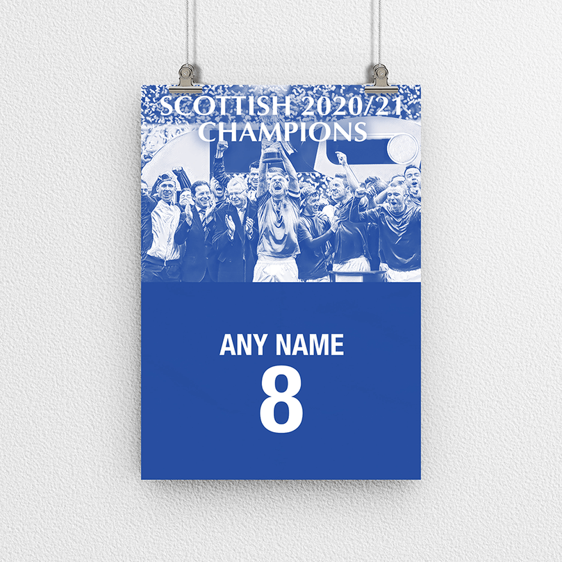 Rangers 2020/2021 Scottish Champions Inspired 'Personalised' Football Poster Print