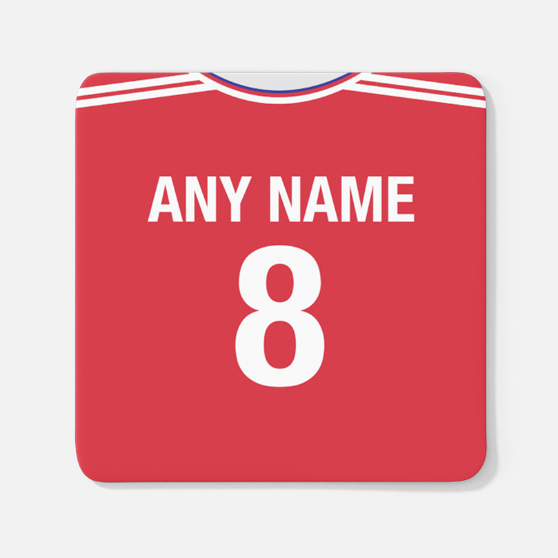 Arsenal Retro Style Home Kit Shirt Inspired Colours for Personalised Football Coaster with optional Mug.