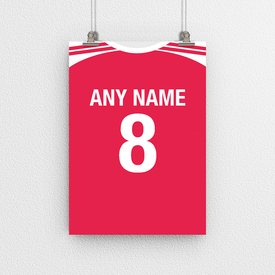 Denmark Retro Home Kit Shirt Inspired Colours for Personalised Football Poster Print. Perfect item for the Danish Dynamite fan.