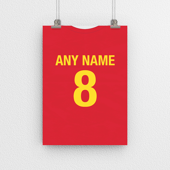 Spain Retro Home Kit Shirt Inspired Colours for Personalised Football Poster Print. Perfect item for the La Roja fan.