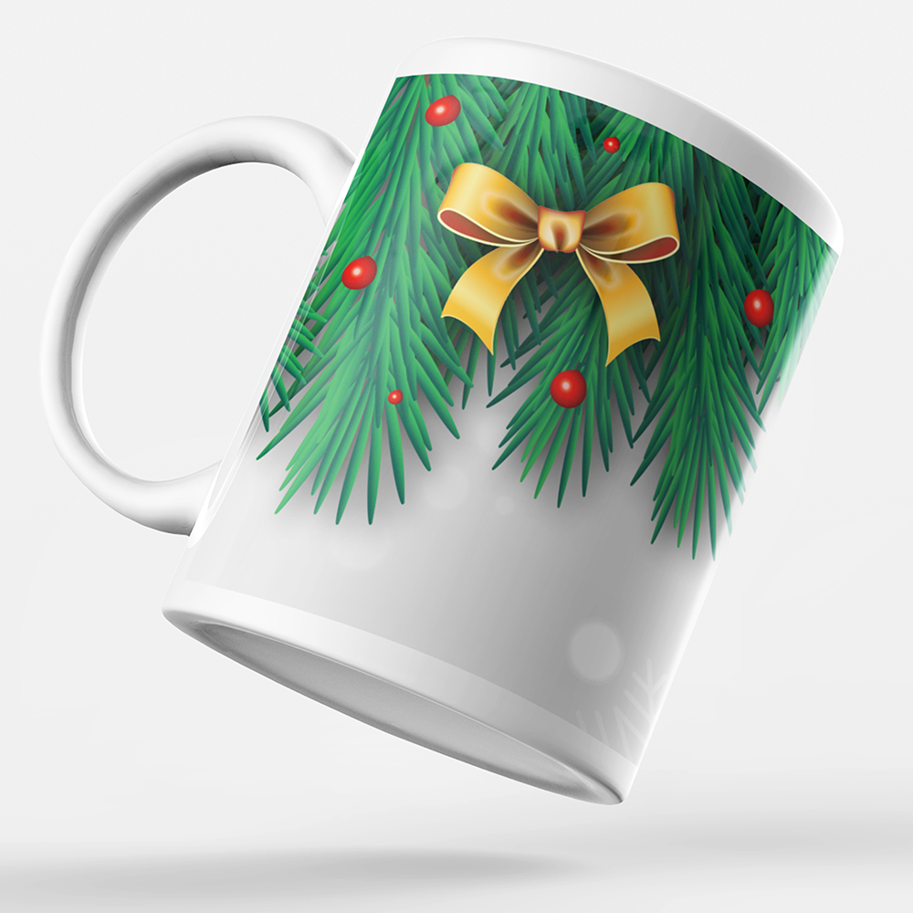 Christmas 'Personalised' Mug. Xmas Berries and Bow.