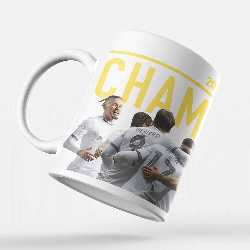 Leeds 2019/2020 Champions Inspired Colours for Personalised Football Mug with optional Coaster. Perfect item for The Peacocks fan.