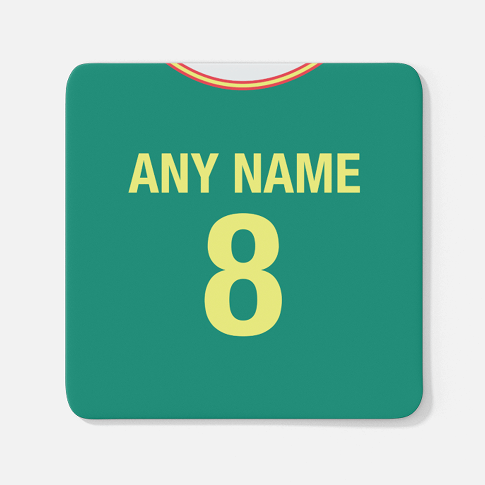 Senegal Retro Style Home Kit Shirt Inspired Colours for Personalised Football Coaster with optional Mug.